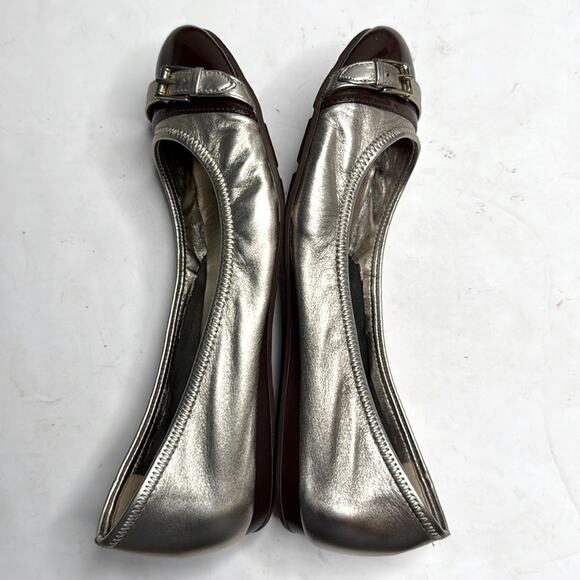 Cole Haan NikeAir Ballet Buckle Gold & Cocoa Brown Flats Slip On S-379 Sz 9 - Picture 6 of 9